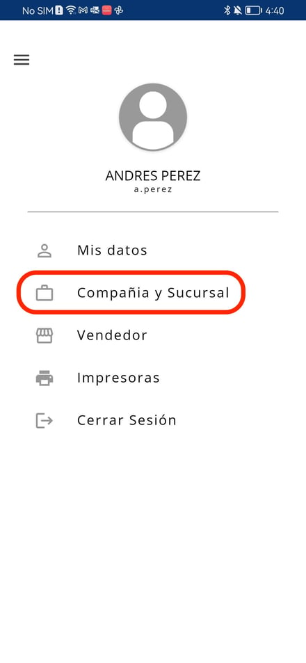 10. Opción compañia y sucursal