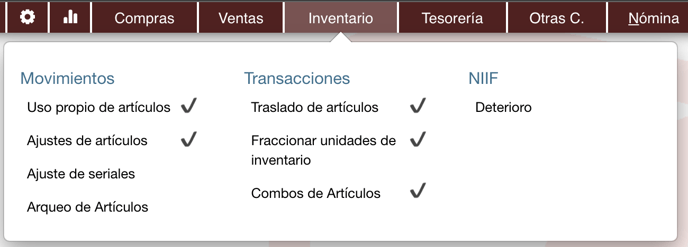 INVENTARIO - OPCIONES