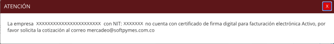 Mensajo no cuenta con firma activa