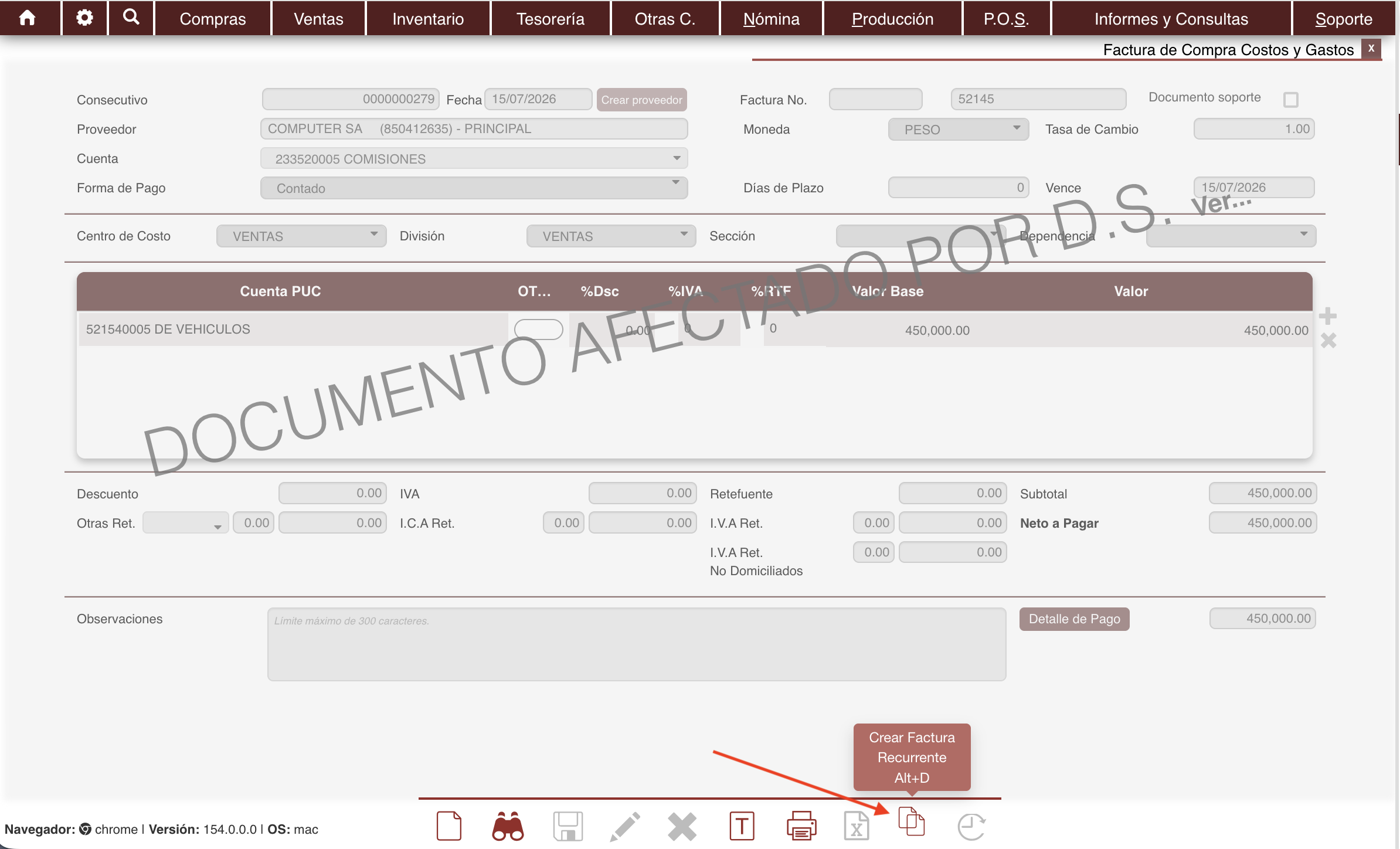 Factura de compra recurrente