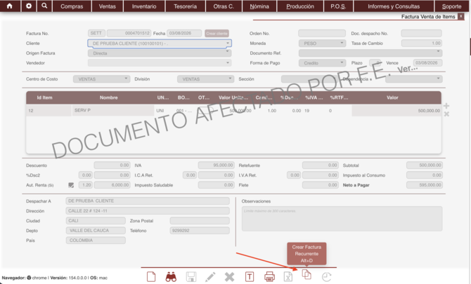 Factura de venta recurrente