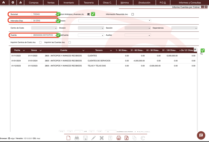 INFORME CXC ANTICIPOS DE CLIENTES