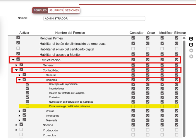 habilitar permisos portal de certificados