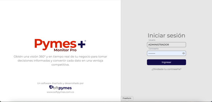 3. Ingresa con el mismo usuario y clave de Pymes+ 