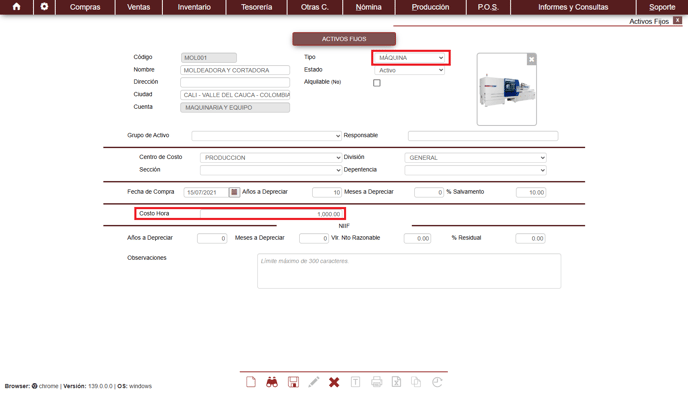configuración maquina para producción 2