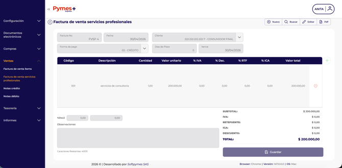 Factura servicios profesionales