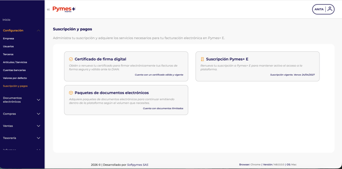 Renovación suscripción pymes+ express