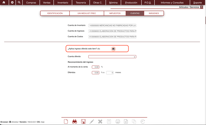 Configuración artículo pestaña cuentas